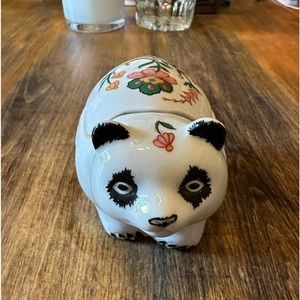 Vintage Panda Hand Painted Floral Ceramic Trinket Box by Prstige